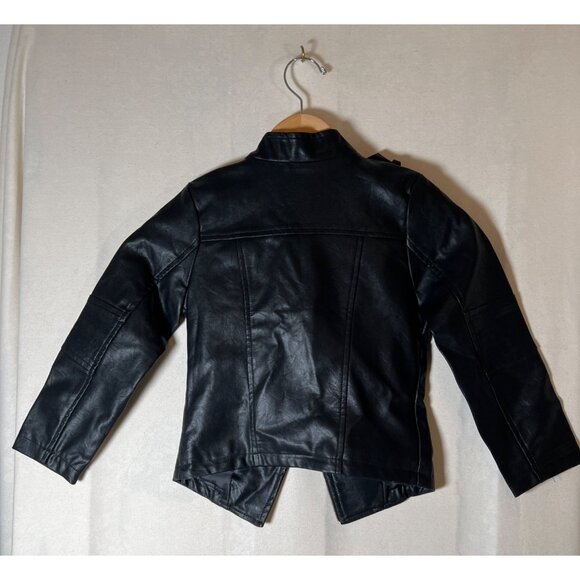 Doe a Dear Children's Size 5 Black Vegan Leather Moto Biker Style Zip Jacket - Picture 10 of 16